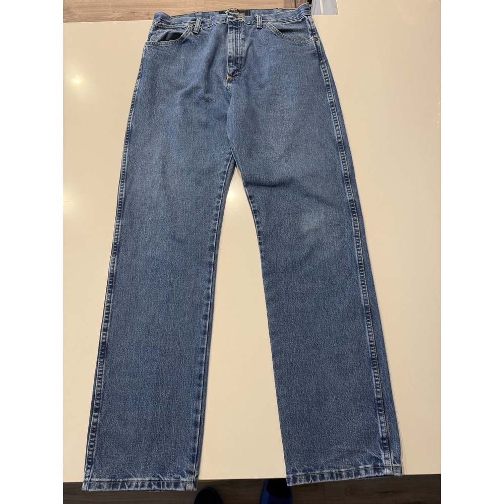 Wrangler 13MGSHD Cowboy Cut Jeans Men 35x34 Regular Fit Straight Leg Blue Denim